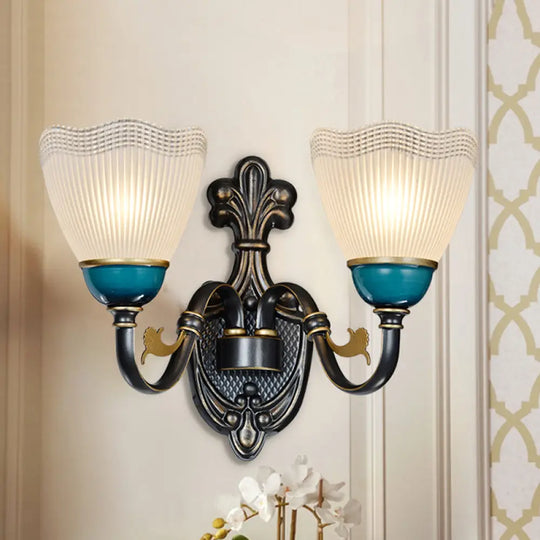 Modern Black And Blue Metal Wall Light Fixture With Glass Shade 2 / Black-Blue