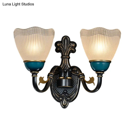 Modern Black And Blue Metal Wall Light Fixture With Glass Shade