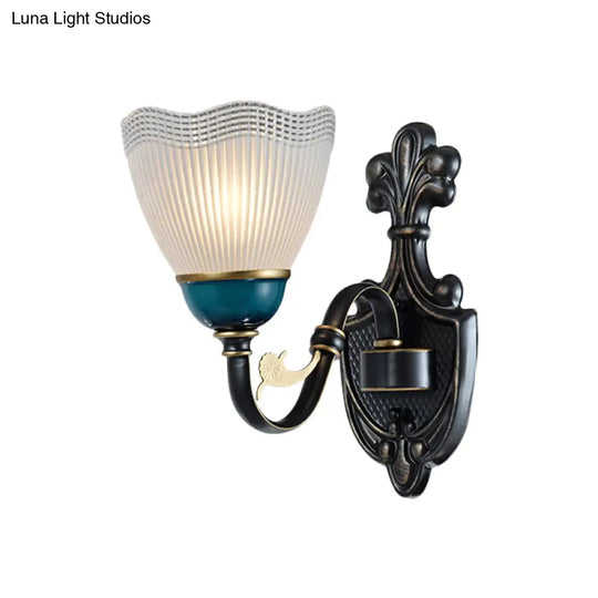 Modern Black And Blue Metal Wall Light Fixture With Glass Shade