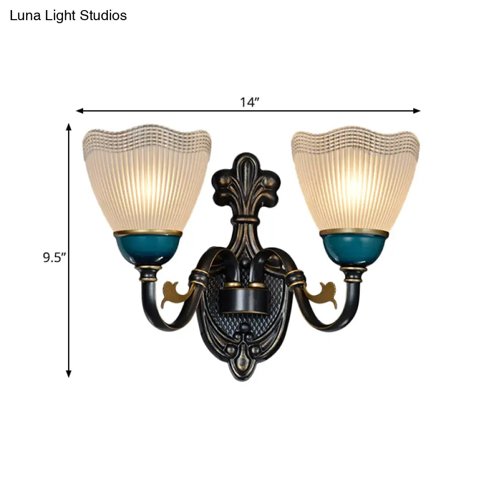 Modern Black And Blue Metal Wall Light Fixture With Glass Shade