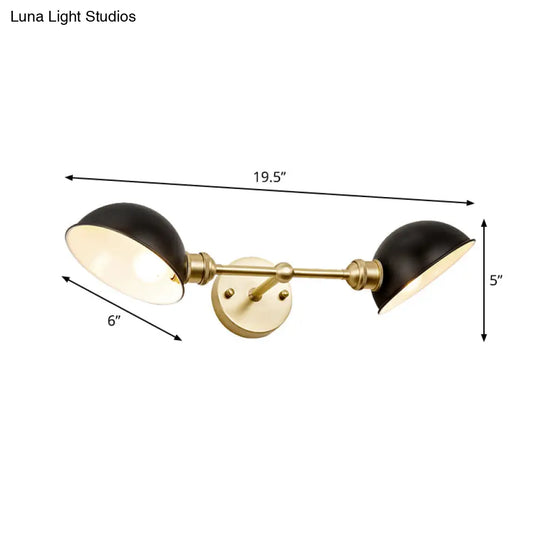 Modern Black And Gold 2-Head Bathroom Wall Sconce With Dome Metal Shade