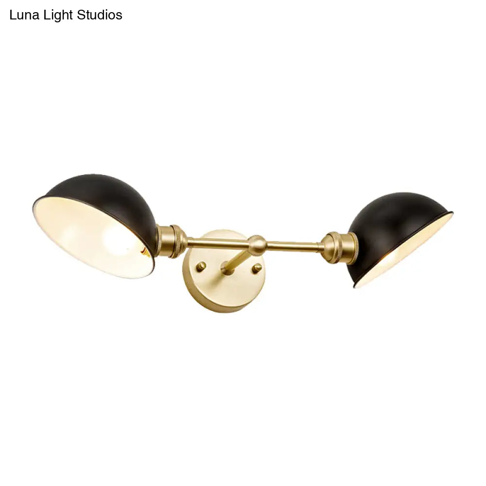 Modern Black And Gold 2-Head Bathroom Wall Sconce With Dome Metal Shade