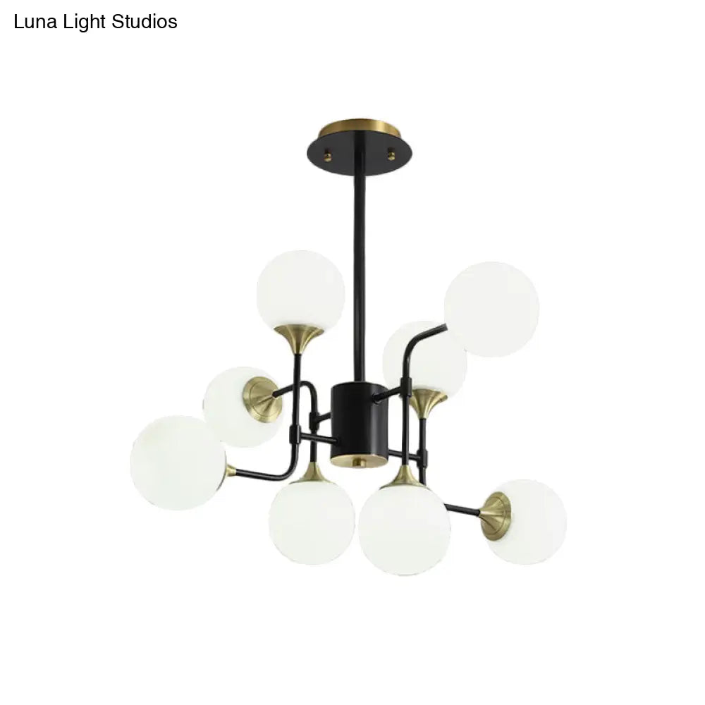 Modern Black And Gold Branch Hanging Lamp 8/12/16-Light Milky Ball Glass Chandelier Fixture