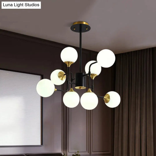 Modern Black And Gold Branch Hanging Lamp 8/12/16-Light Milky Ball Glass Chandelier Fixture 8 /