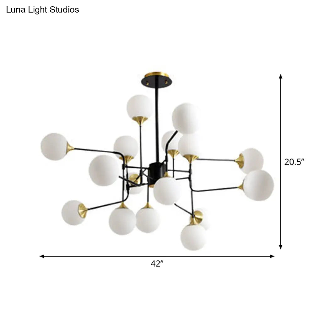 Modern Black And Gold Branch Hanging Lamp With Milky Ball Glass Chandelier Light Fixture -