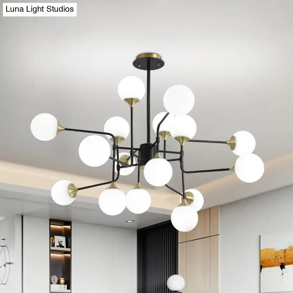 Modern Black And Gold Branch Hanging Lamp With Milky Ball Glass Chandelier Light Fixture -
