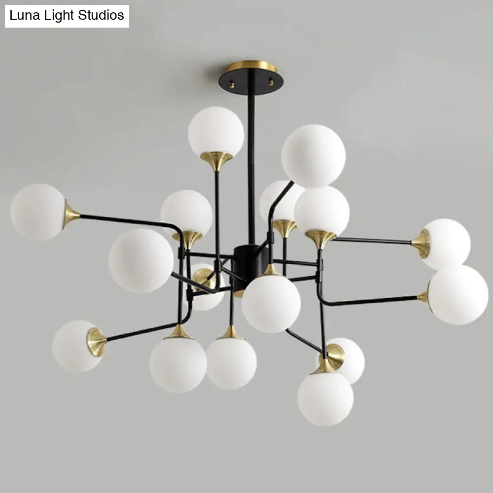 Modern Black And Gold Branch Hanging Lamp With Milky Ball Glass Chandelier Light Fixture -