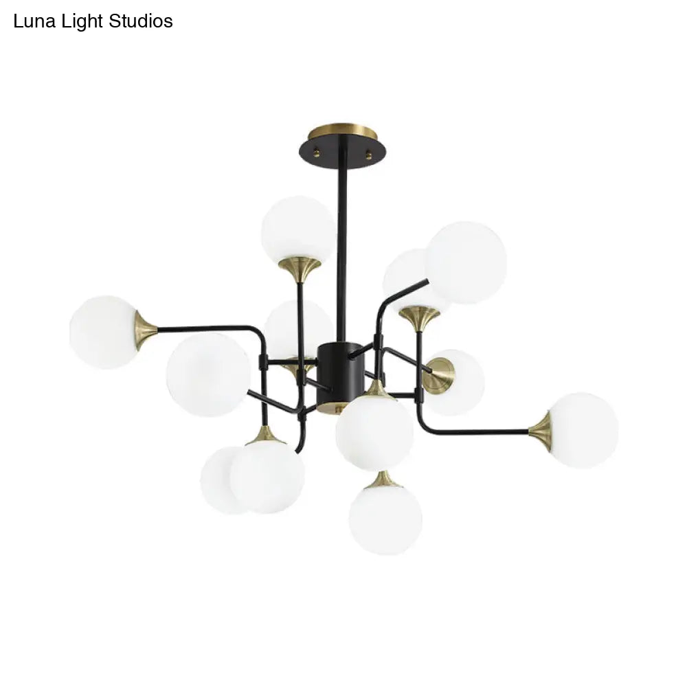 Modern Black And Gold Branch Hanging Lamp 8/12/16-Light Milky Ball Glass Chandelier Fixture