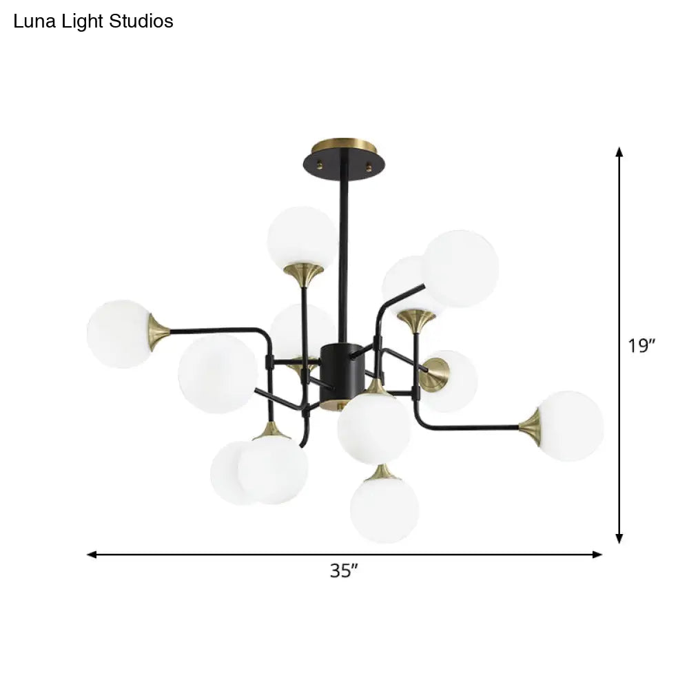 Modern Black And Gold Branch Hanging Lamp 8/12/16-Light Milky Ball Glass Chandelier Fixture