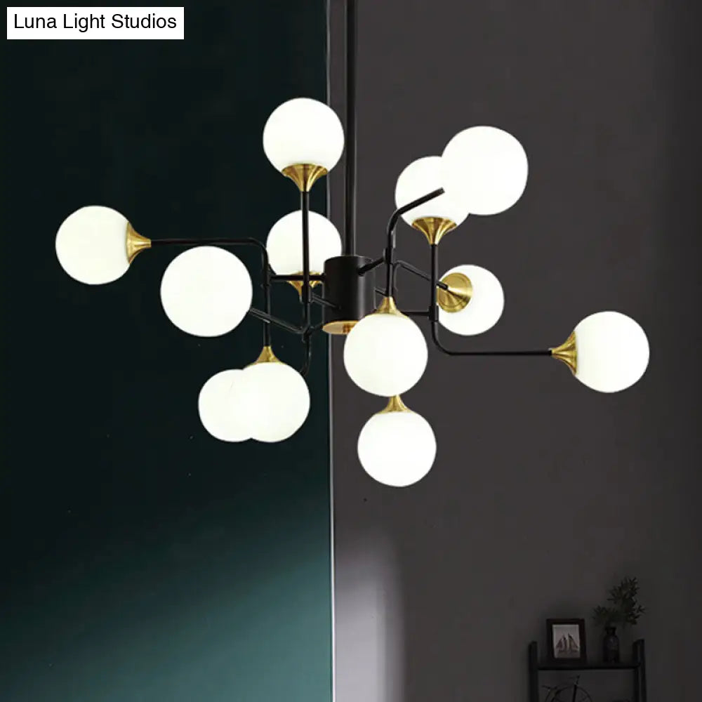 Modern Black And Gold Branch Hanging Lamp 8/12/16-Light Milky Ball Glass Chandelier Fixture 12 /