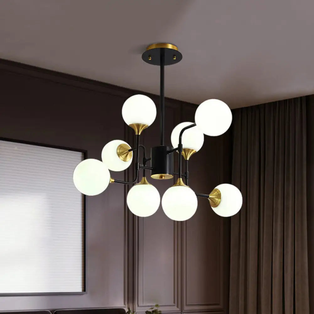 Modern Black And Gold Branch Hanging Lamp With Milky Ball Glass Chandelier Light Fixture -