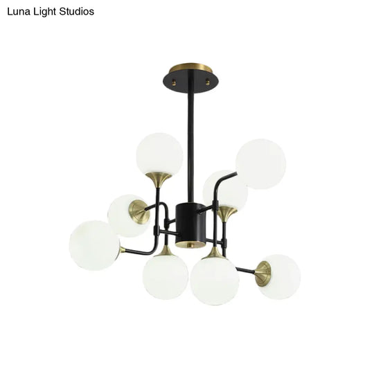 Modern Black And Gold Branch Hanging Lamp With Milky Ball Glass Chandelier Light Fixture -