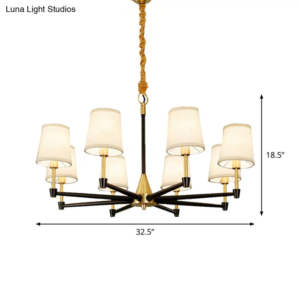 Modern Black And Gold Chandelier: Conic Bedroom Ceiling Light With Fabric/White Glass 6/8-Light