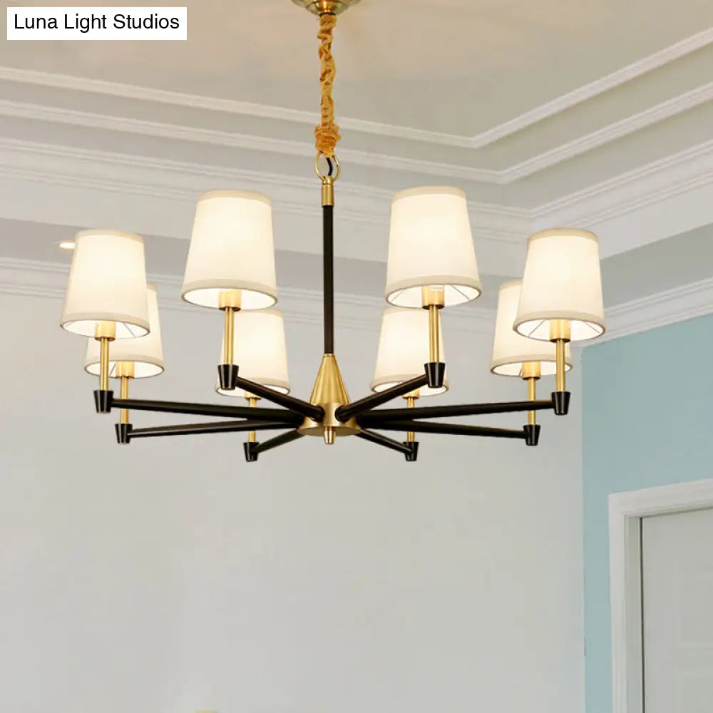 Modern Black And Gold Chandelier: Conic Bedroom Ceiling Light With Fabric/White Glass 6/8-Light