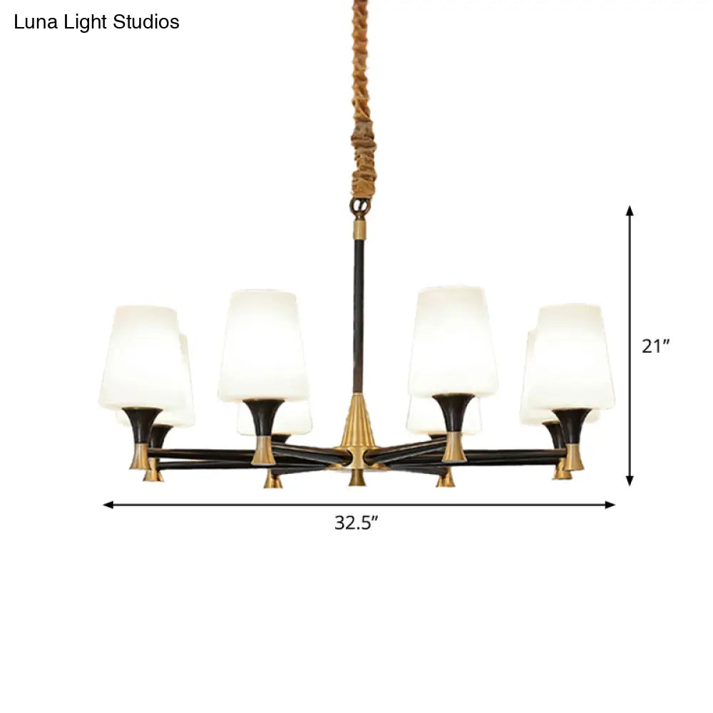 Modern Black And Gold Chandelier: Conic Bedroom Ceiling Light With Fabric/White Glass 6/8-Light