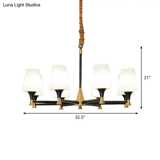 Modern Black And Gold Chandelier: Conic Bedroom Ceiling Light With Fabric/White Glass 6/8-Light