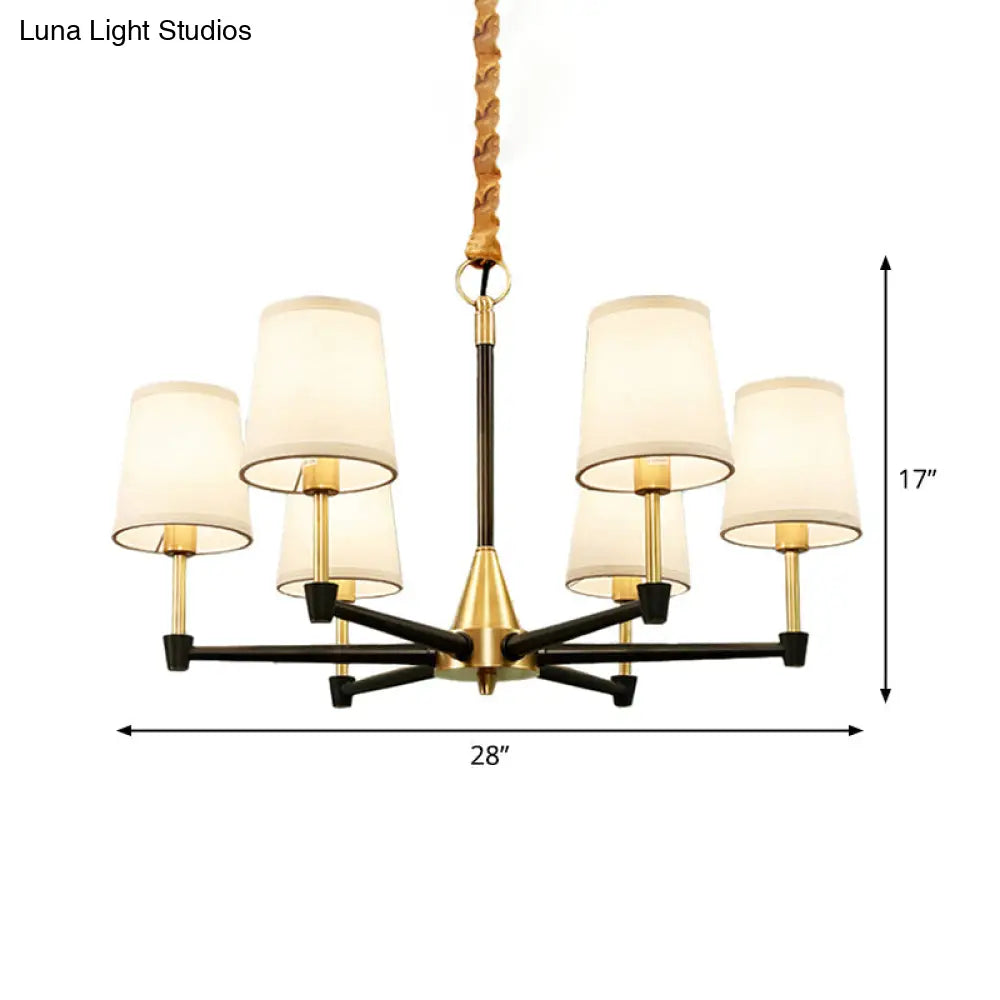 Modern Black And Gold Chandelier: Conic Bedroom Ceiling Light With Fabric/White Glass 6/8-Light