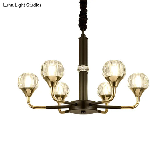 Modern Black And Gold Chandelier Light Fixture With Crystal Shades - 6/8 Head Living Room Suspension