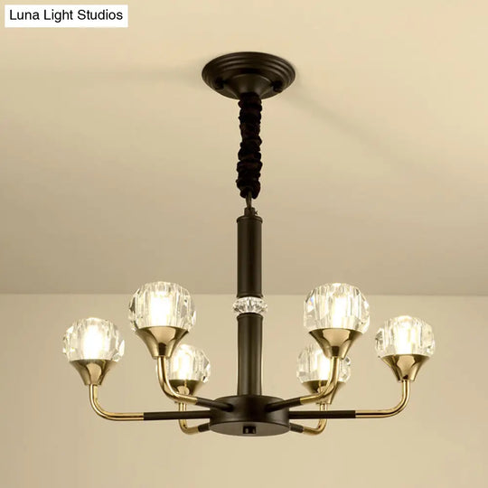 Modern Black And Gold Chandelier Light Fixture With Crystal Shades - 6/8 Head Living Room Suspension