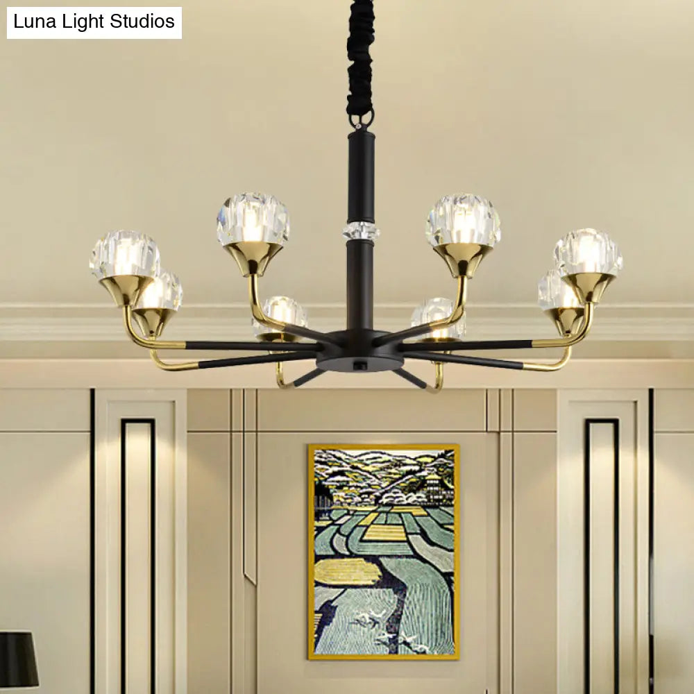 Modern Black And Gold Chandelier Light Fixture With Crystal Shades - 6/8 Head Living Room Suspension