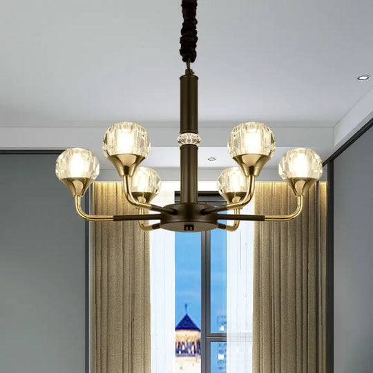 Modern Black And Gold Chandelier Light Fixture With Crystal Shades - 6/8 Head Living Room Suspension