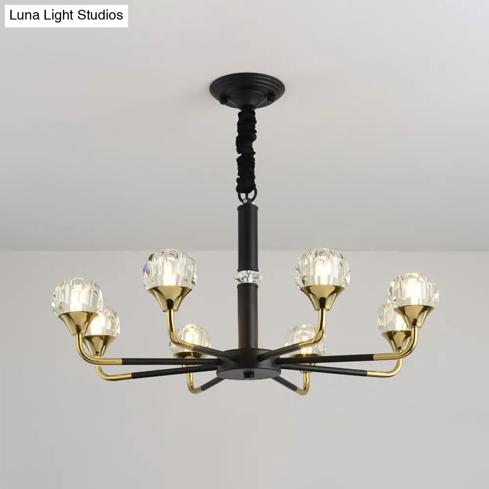 Modern Black And Gold Chandelier Light Fixture With Crystal Shades - 6/8 Head Living Room Suspension