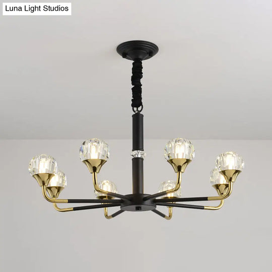 Modern Black And Gold Chandelier Light Fixture With Crystal Shades - 6/8 Head Living Room Suspension