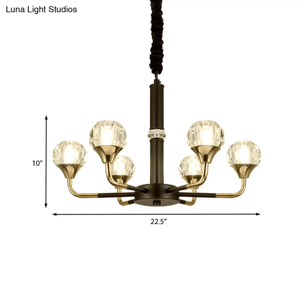 Modern Black And Gold Chandelier Light Fixture With Crystal Shades - 6/8 Head Living Room Suspension