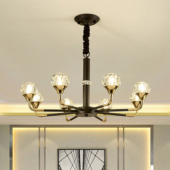 Modern Black And Gold Chandelier Light Fixture With Crystal Shades - 6/8 Head Living Room Suspension