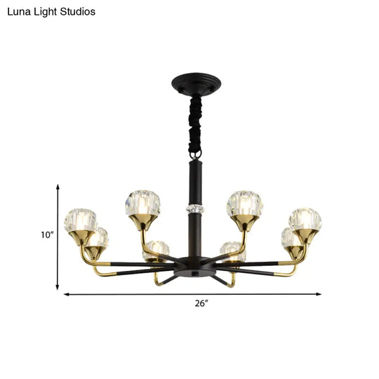 Modern Black And Gold Chandelier Light Fixture With Crystal Shades - 6/8 Head Living Room Suspension