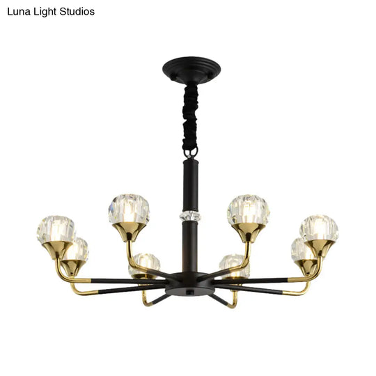 Modern Black And Gold Chandelier Light Fixture With Crystal Shades - 6/8 Head Living Room Suspension