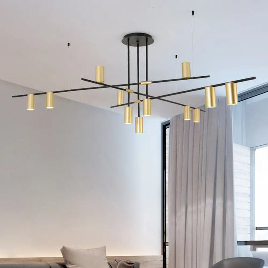Modern Black And Gold Chandelier With Cross Arm Design – Stylish Living Room Hanging Light 12 /