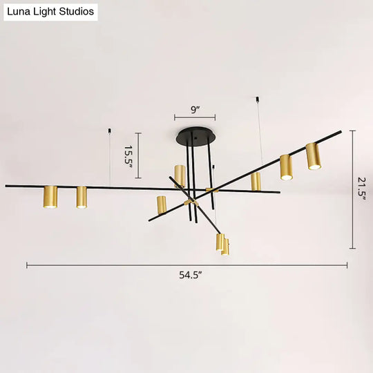 Postmodern Metal Cross Arm Chandelier In Black And Gold - Elegant Living Room Spotlight