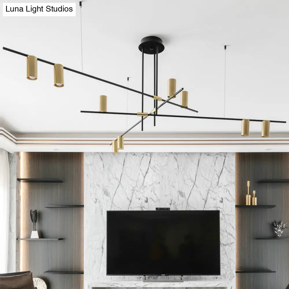 Postmodern Metal Cross Arm Chandelier In Black And Gold - Elegant Living Room Spotlight