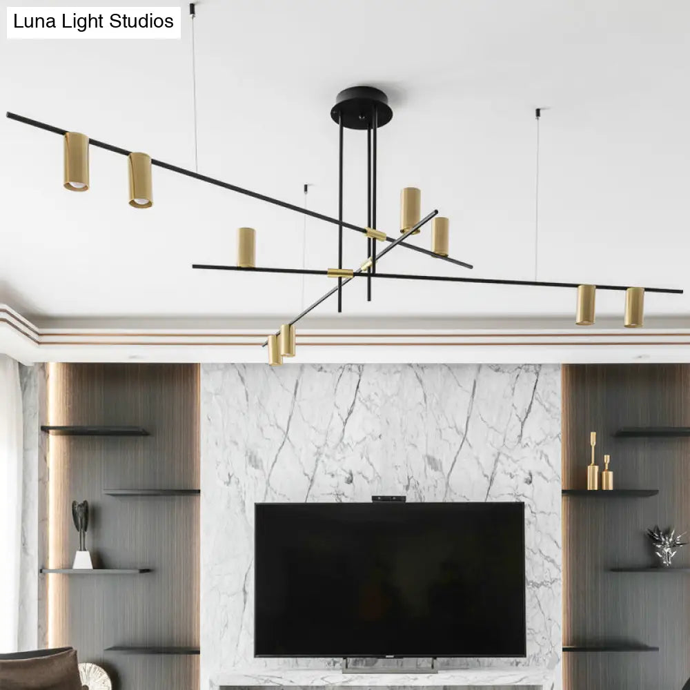 Modern Black And Gold Chandelier With Cross Arm Design – Stylish Living Room Hanging Light