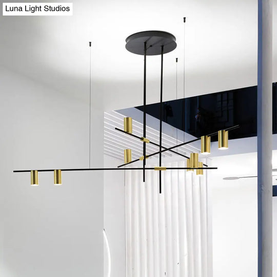 Postmodern Metal Cross Arm Chandelier In Black And Gold - Elegant Living Room Spotlight 9 /