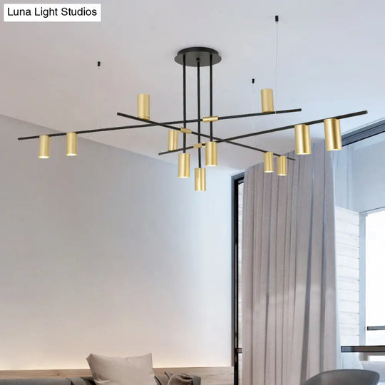 Postmodern Metal Cross Arm Chandelier In Black And Gold - Elegant Living Room Spotlight 12 /