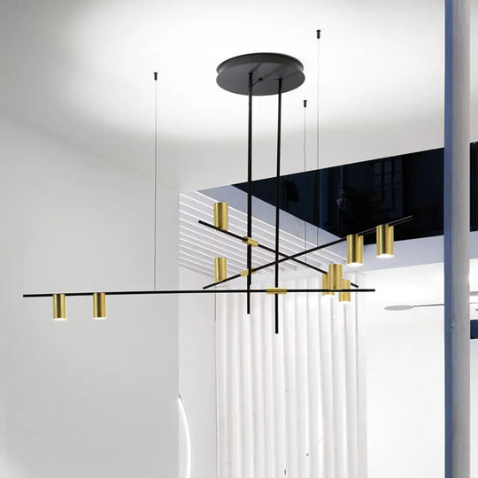 Modern Black And Gold Chandelier With Cross Arm Design – Stylish Living Room Hanging Light 9 /
