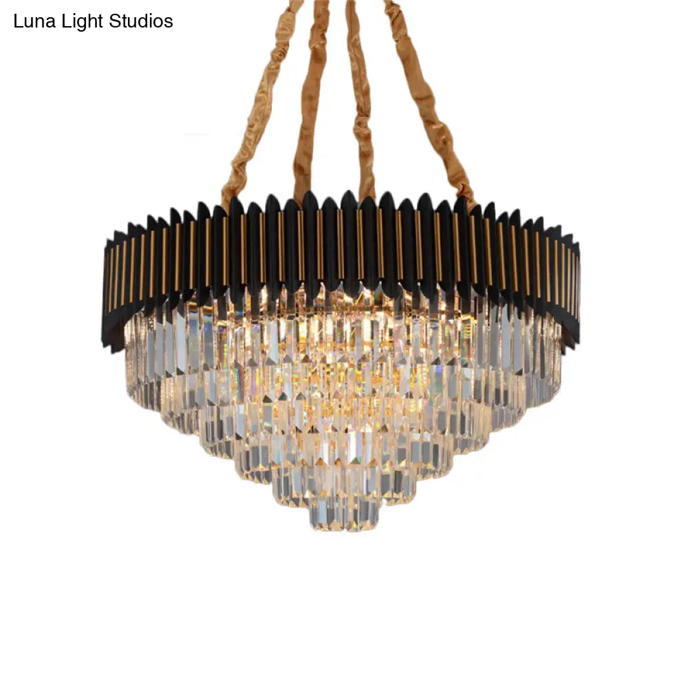 Modern 6/12-Bulb Hanging Chandelier: Black & Gold Pendant Light With Crystal Block Shade