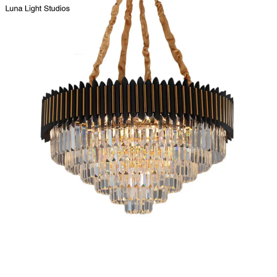 Modern 6/12-Bulb Hanging Chandelier: Black & Gold Pendant Light With Crystal Block Shade