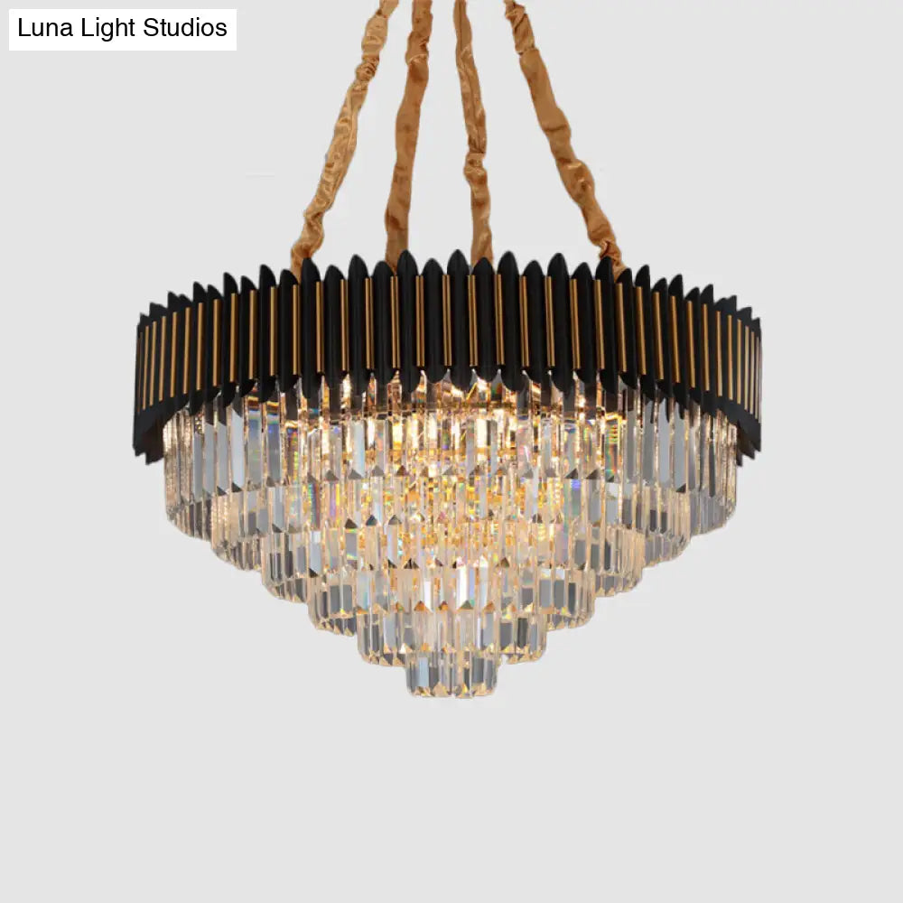 Modern 6/12-Bulb Hanging Chandelier: Black & Gold Pendant Light With Crystal Block Shade