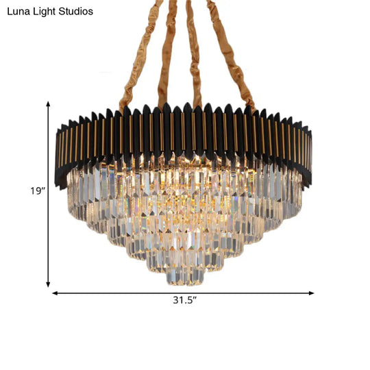 Modern 6/12-Bulb Hanging Chandelier: Black & Gold Pendant Light With Crystal Block Shade