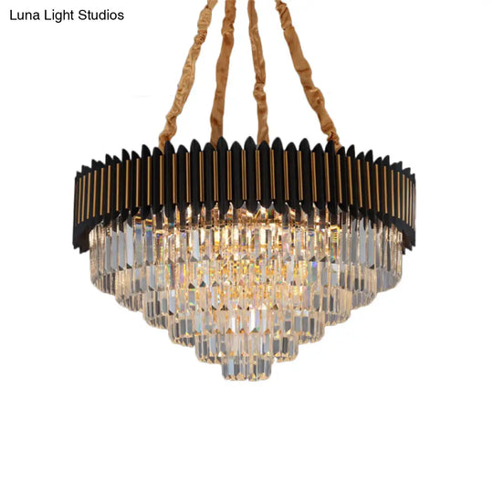 Modern Black And Gold Conic Pendant Chandelier With Crystal Block Shade - Simplicity 6/12-Bulb