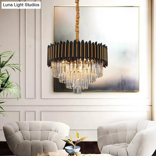 Modern 6/12-Bulb Hanging Chandelier: Black & Gold Pendant Light With Crystal Block Shade 6 /