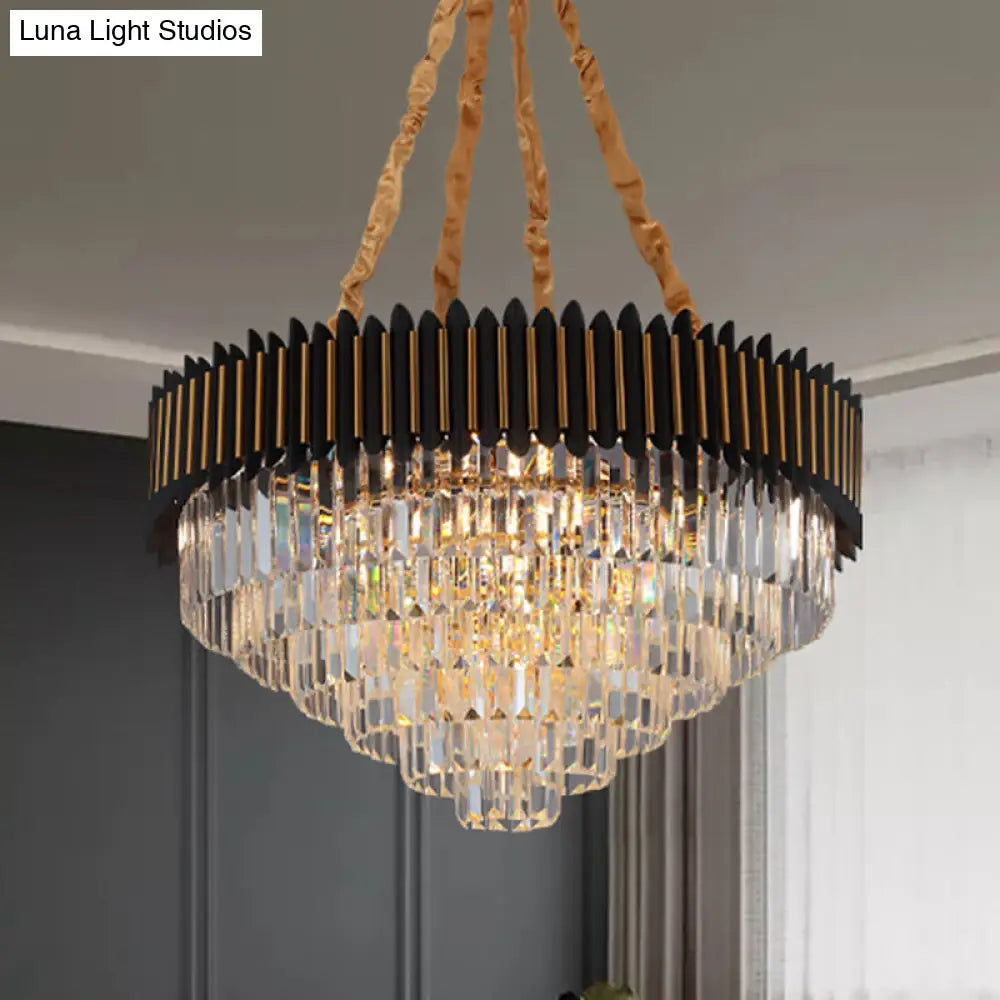 Modern 6/12-Bulb Hanging Chandelier: Black & Gold Pendant Light With Crystal Block Shade 12 /