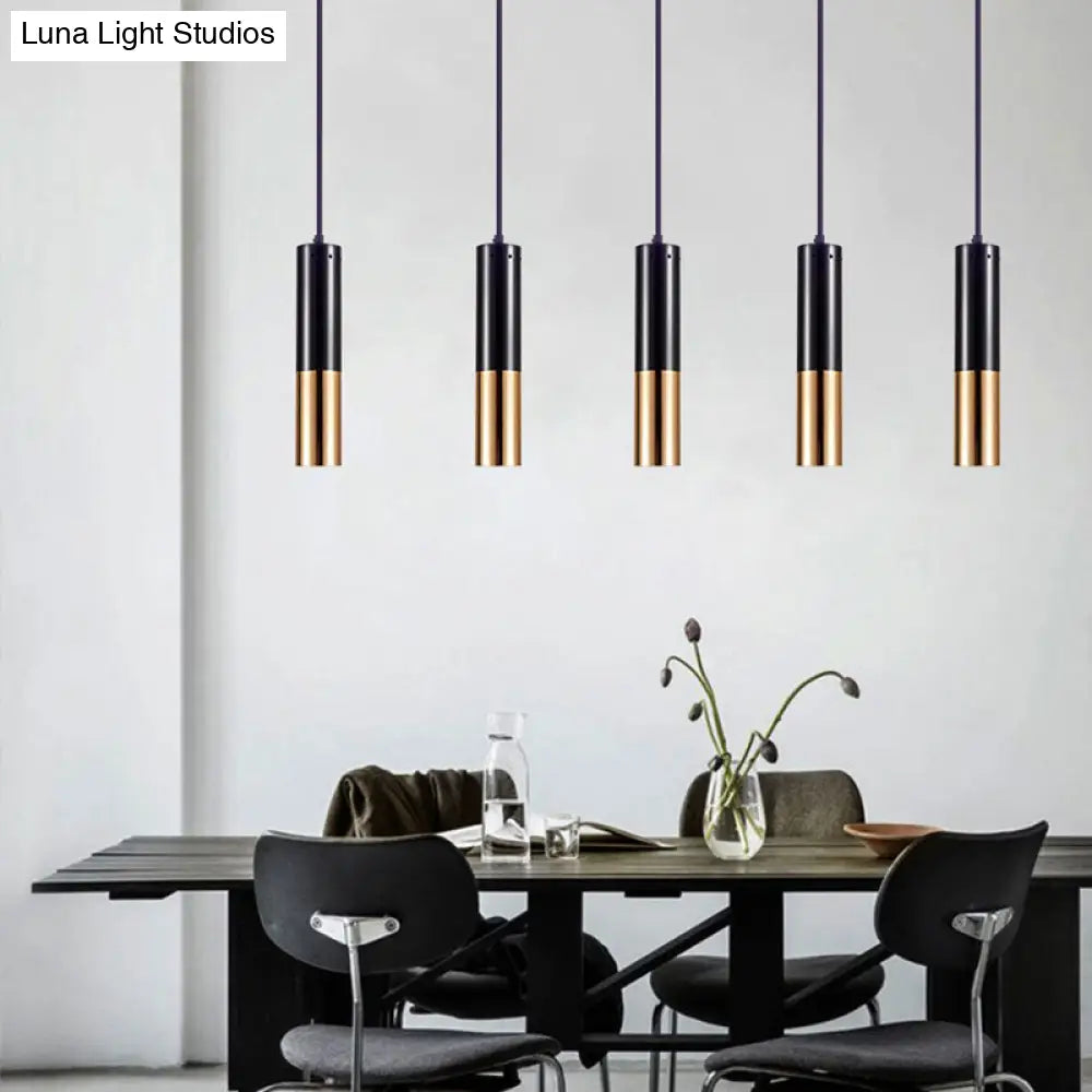 Modern Black And Gold Cylinder Pendant Lighting For Bar Cafe