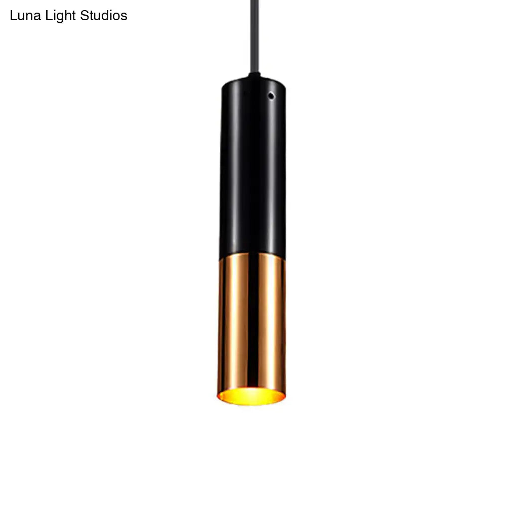 Modern Black And Gold Cylinder Pendant Lighting For Bar Cafe