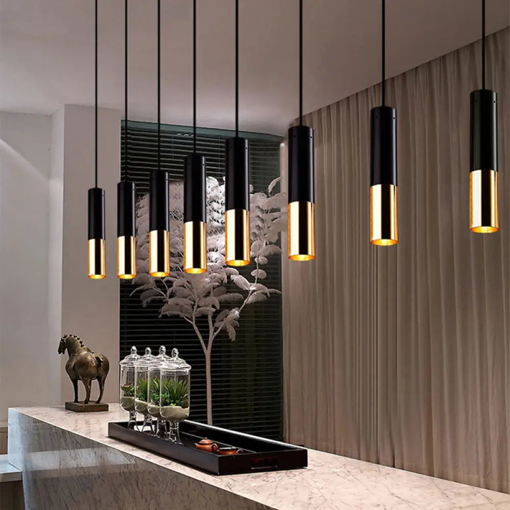 Modern Black And Gold Cylinder Pendant Lighting For Bar Cafe Black-Gold