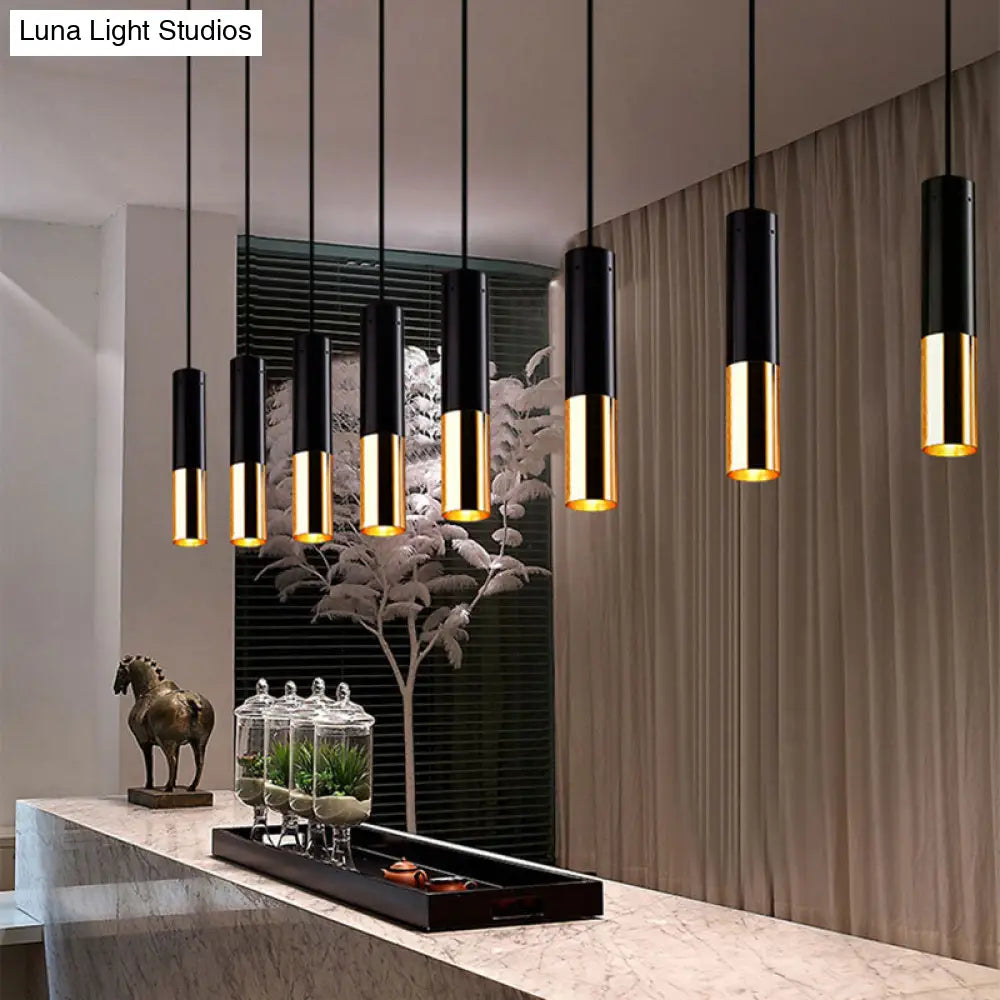 Modern Black And Gold Cylinder Pendant Lighting For Bar Cafe