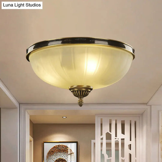 Modern Black And Gold Dome Foyer Ceiling Light With Prismatic Glass - 2 Lights Traditional